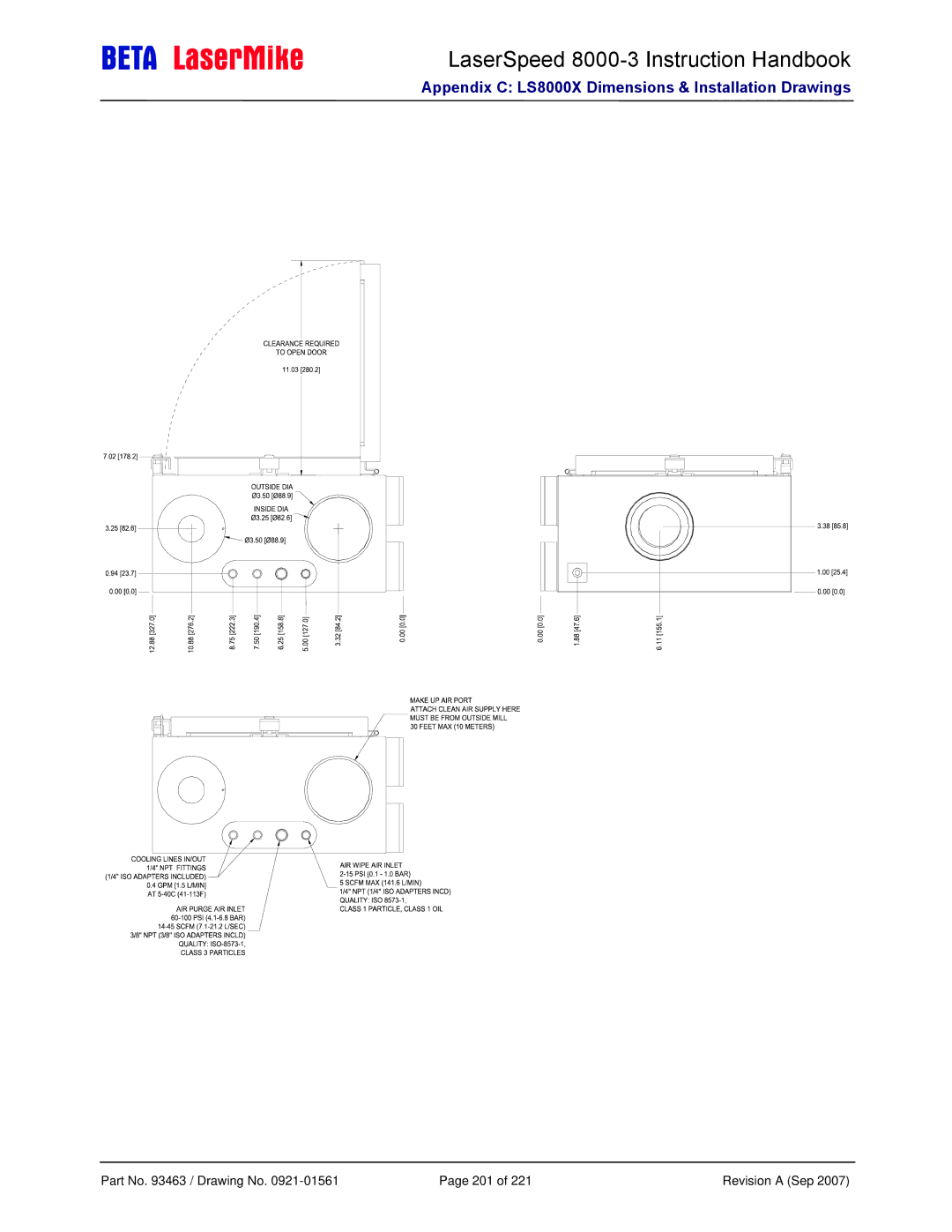 Laser LS8000-3 manual Part No / Drawing No 201 Revision a Sep 