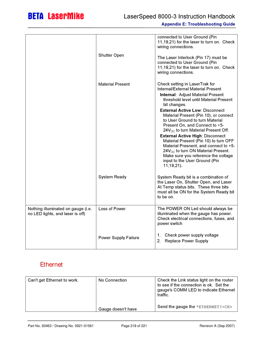 Laser LS8000-3 manual Ethernet 