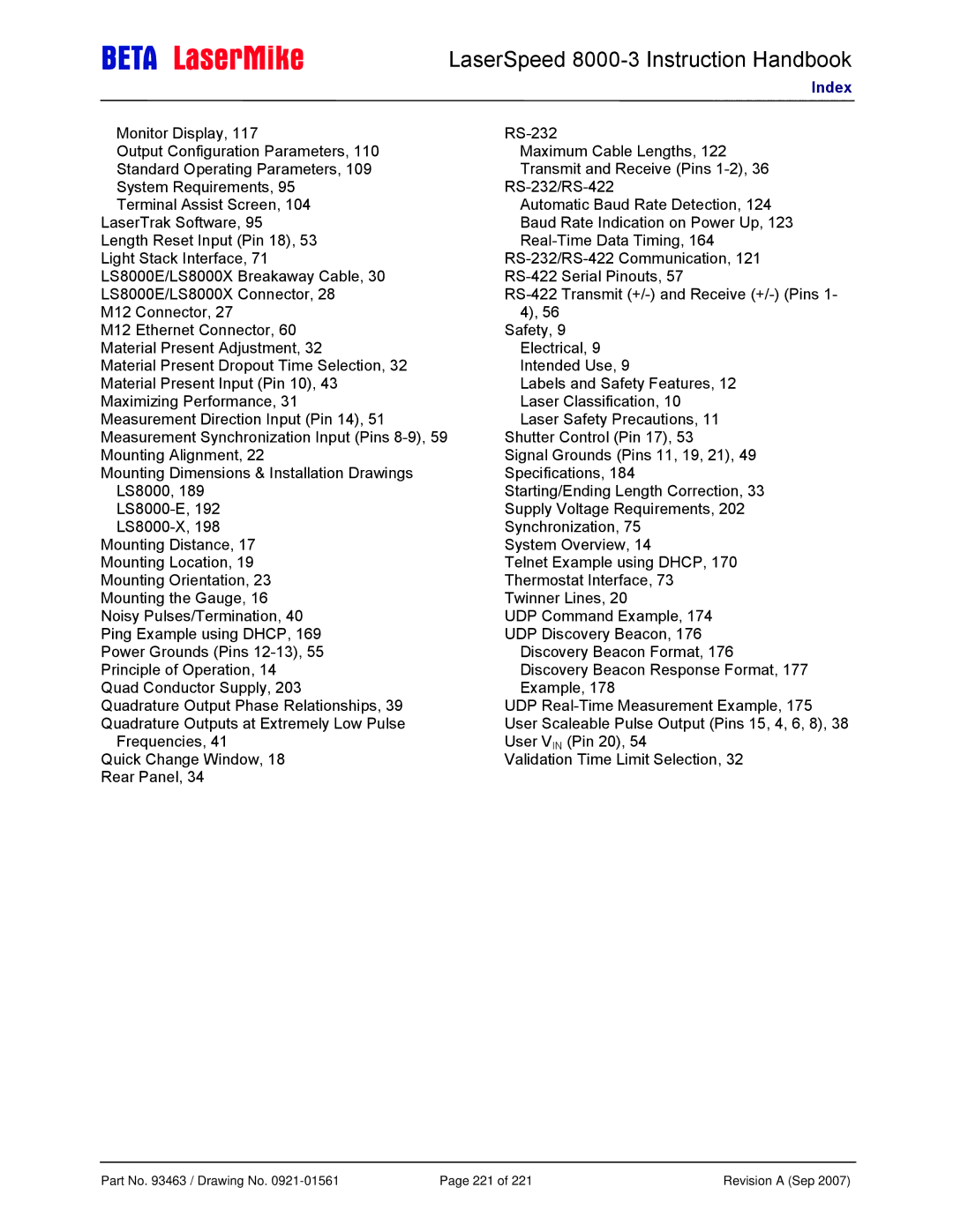 Laser LS8000-3 manual LaserSpeed 8000-3 Instruction Handbook 