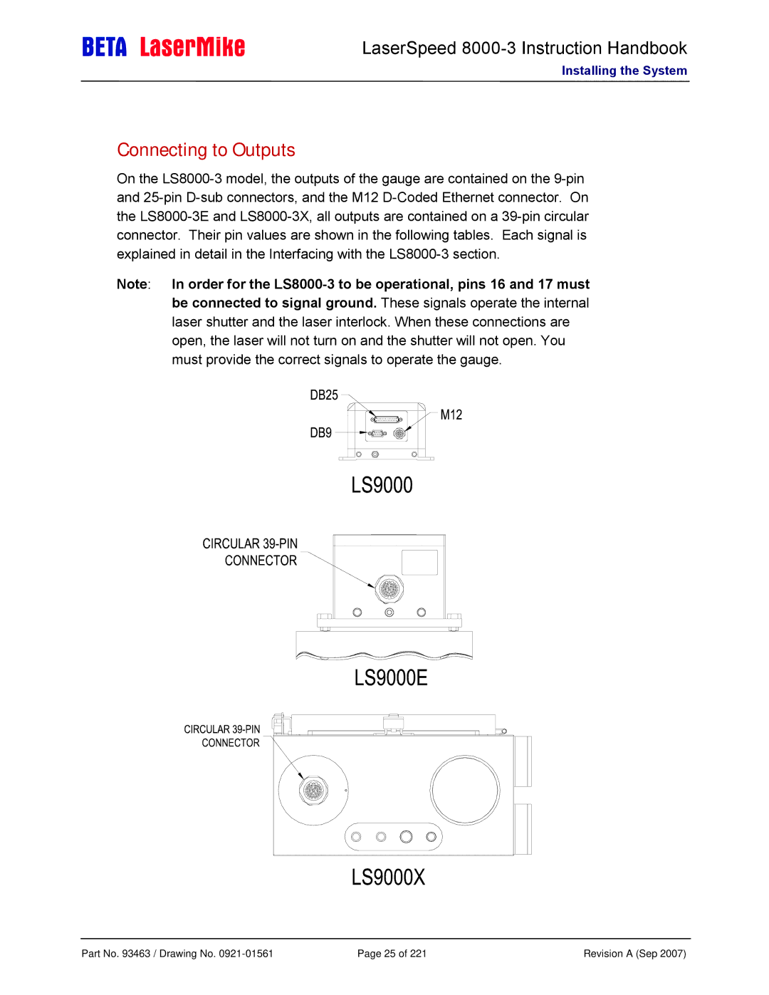 Laser LS8000-3 manual Connecting to Outputs 