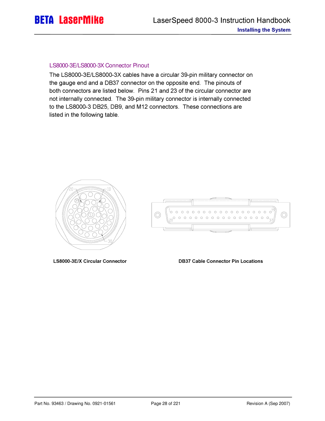 Laser manual LS8000-3E/LS8000-3X Connector Pinout 