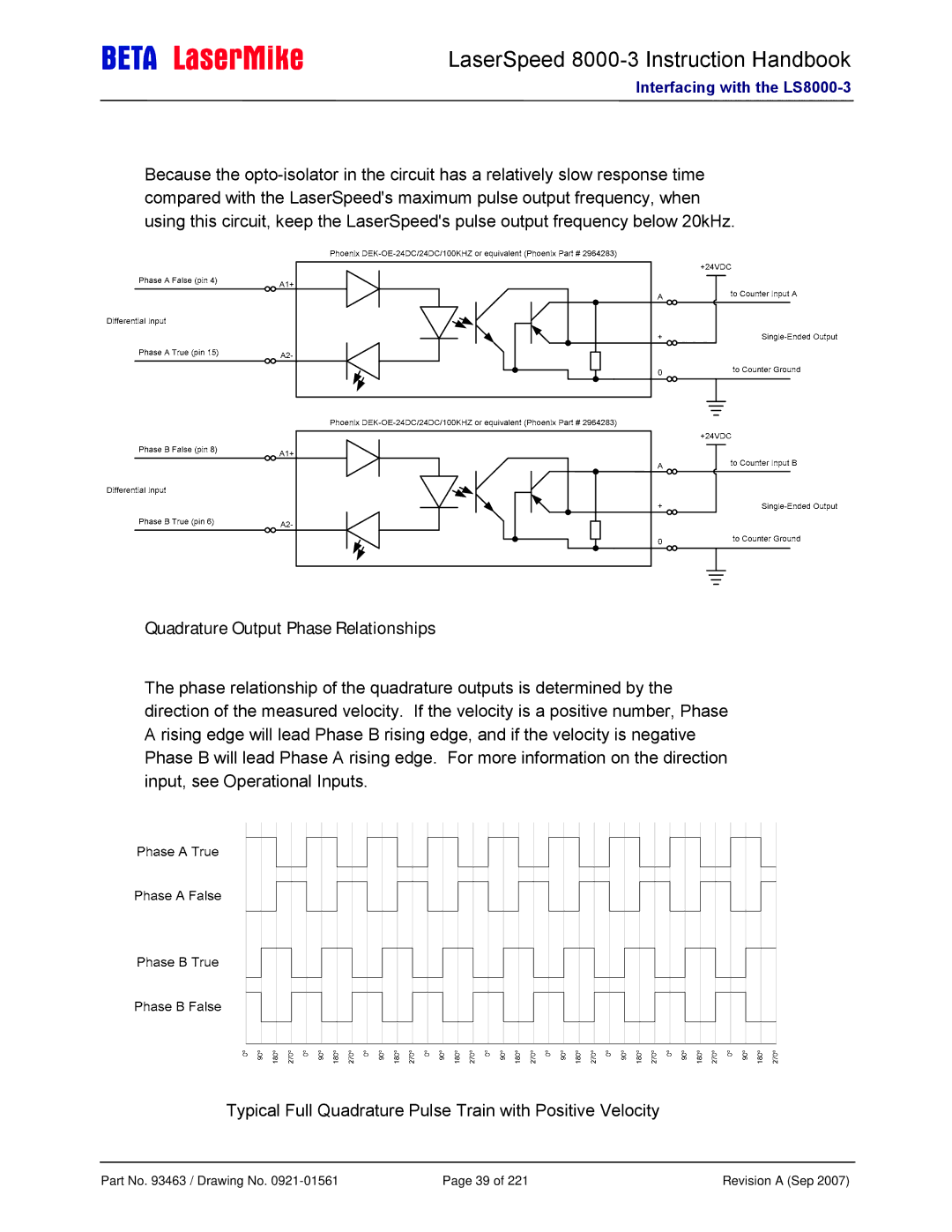 Laser LS8000-3 manual Quadrature Output Phase Relationships 