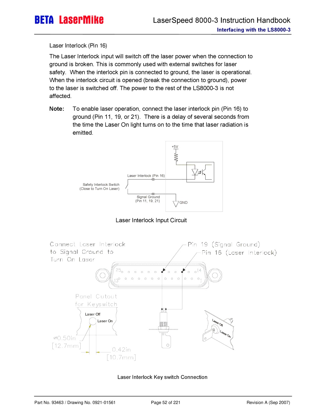 Laser LS8000-3 manual Laser Interlock Pin, Laser Interlock Input Circuit 