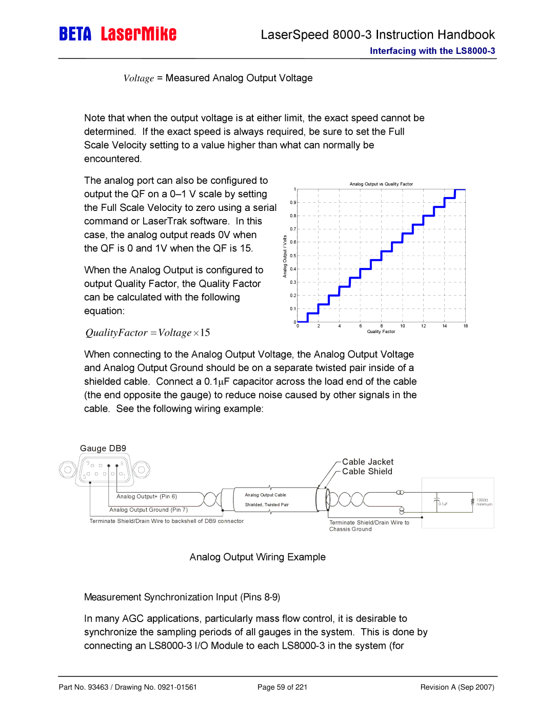 Laser LS8000-3 manual QualityFactor = Voltage ⋅15, Measurement Synchronization Input Pins 
