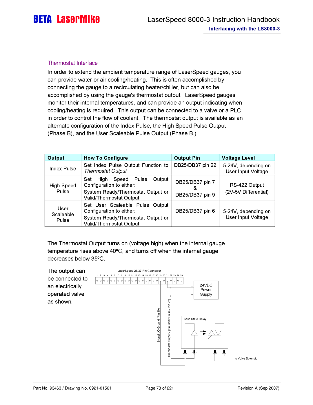 Laser LS8000-3 manual Thermostat Interface, Output How To Configure Output Pin Voltage Level 