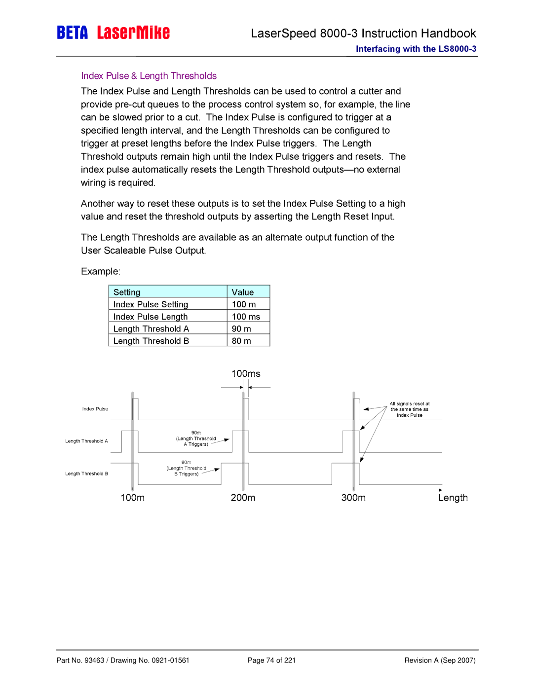 Laser LS8000-3 manual Index Pulse & Length Thresholds 