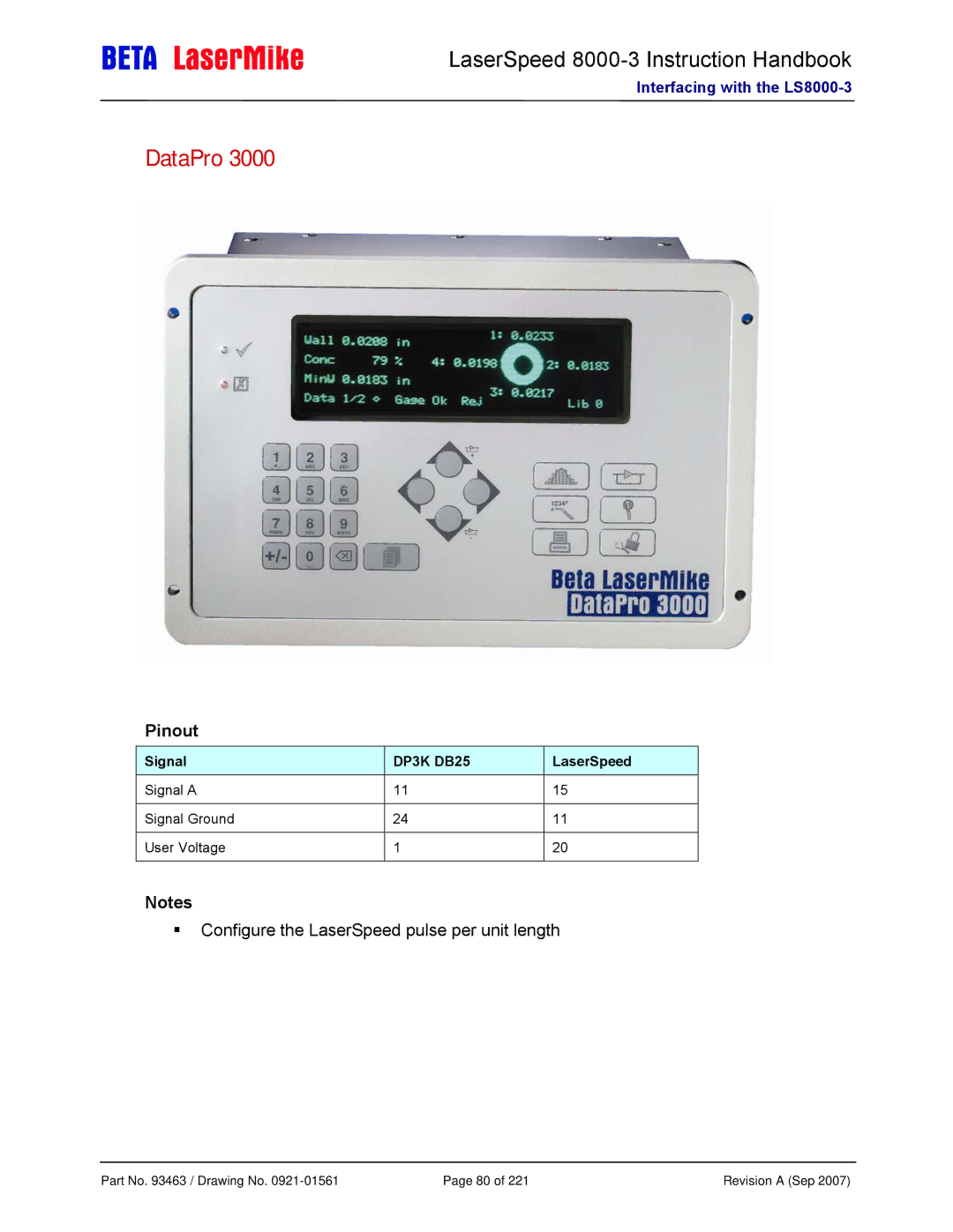 Laser LS8000-3 manual Configure the LaserSpeed pulse per unit length 