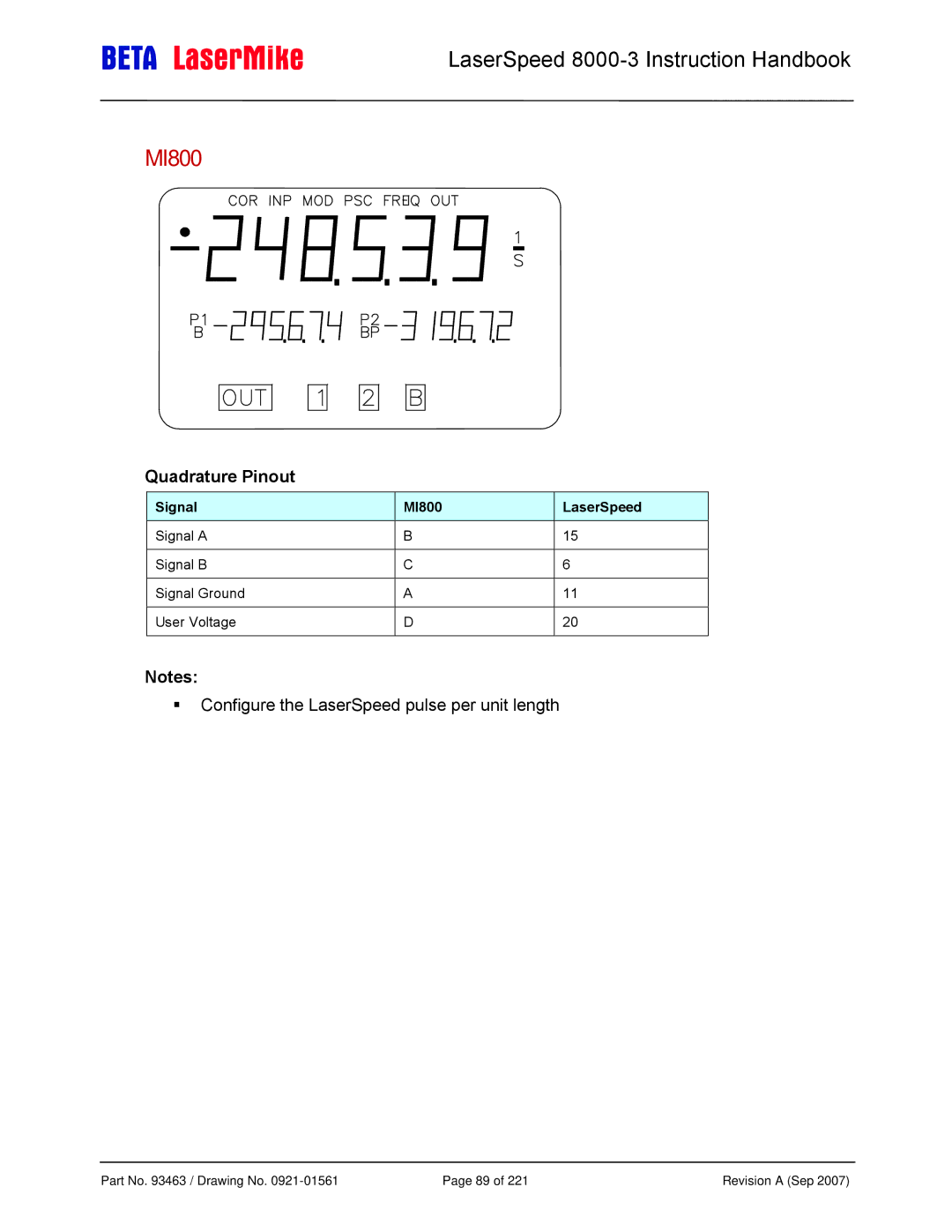 Laser LS8000-3 manual Signal MI800 