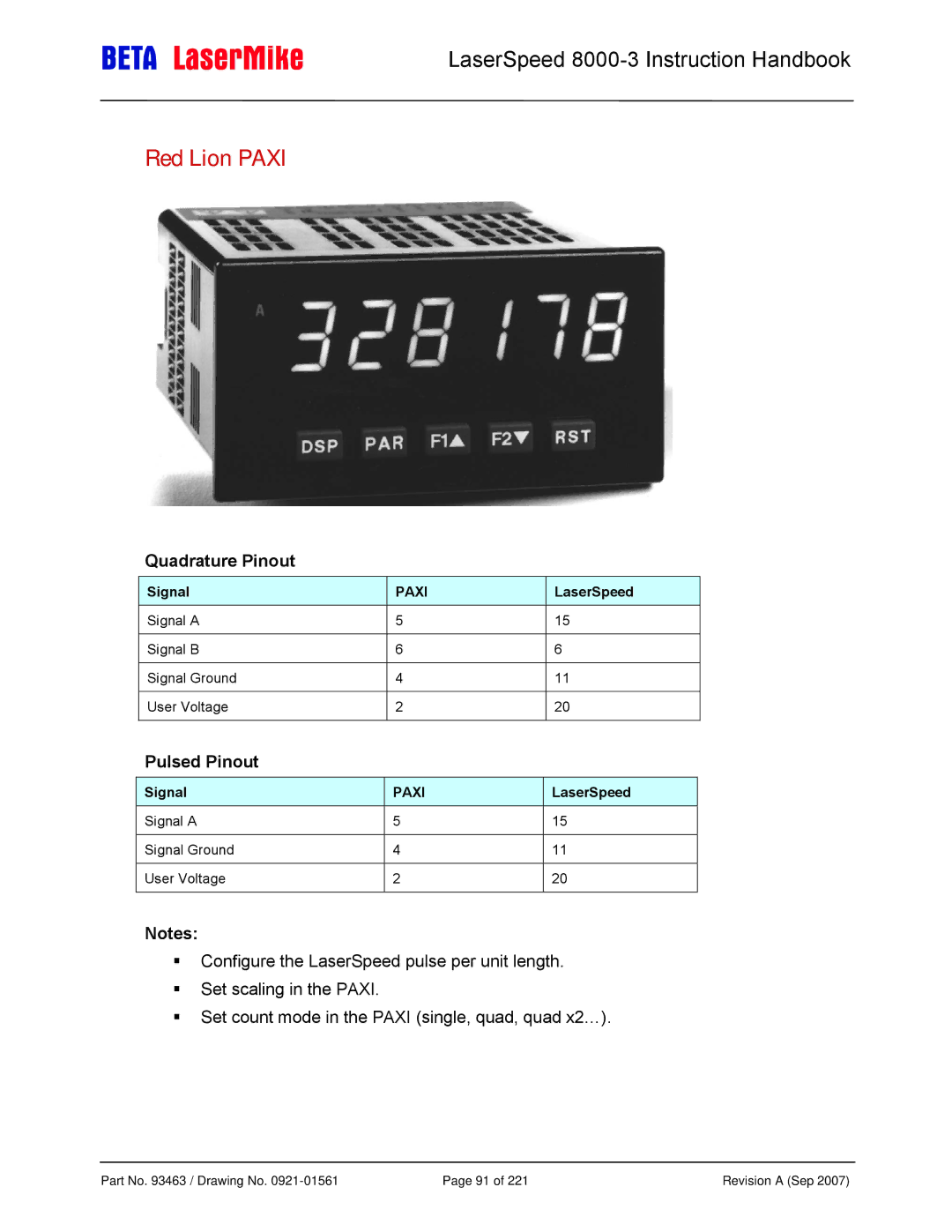 Laser LS8000-3 manual Red Lion Paxi, Signal 