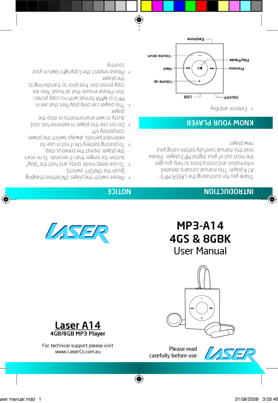 Laser MP3-A14-8GBK, MP3-A14-4GS user manual Player Your Know, Introduction, MP3-A14 4GS & 8GBK, User Manual, Laser A14 