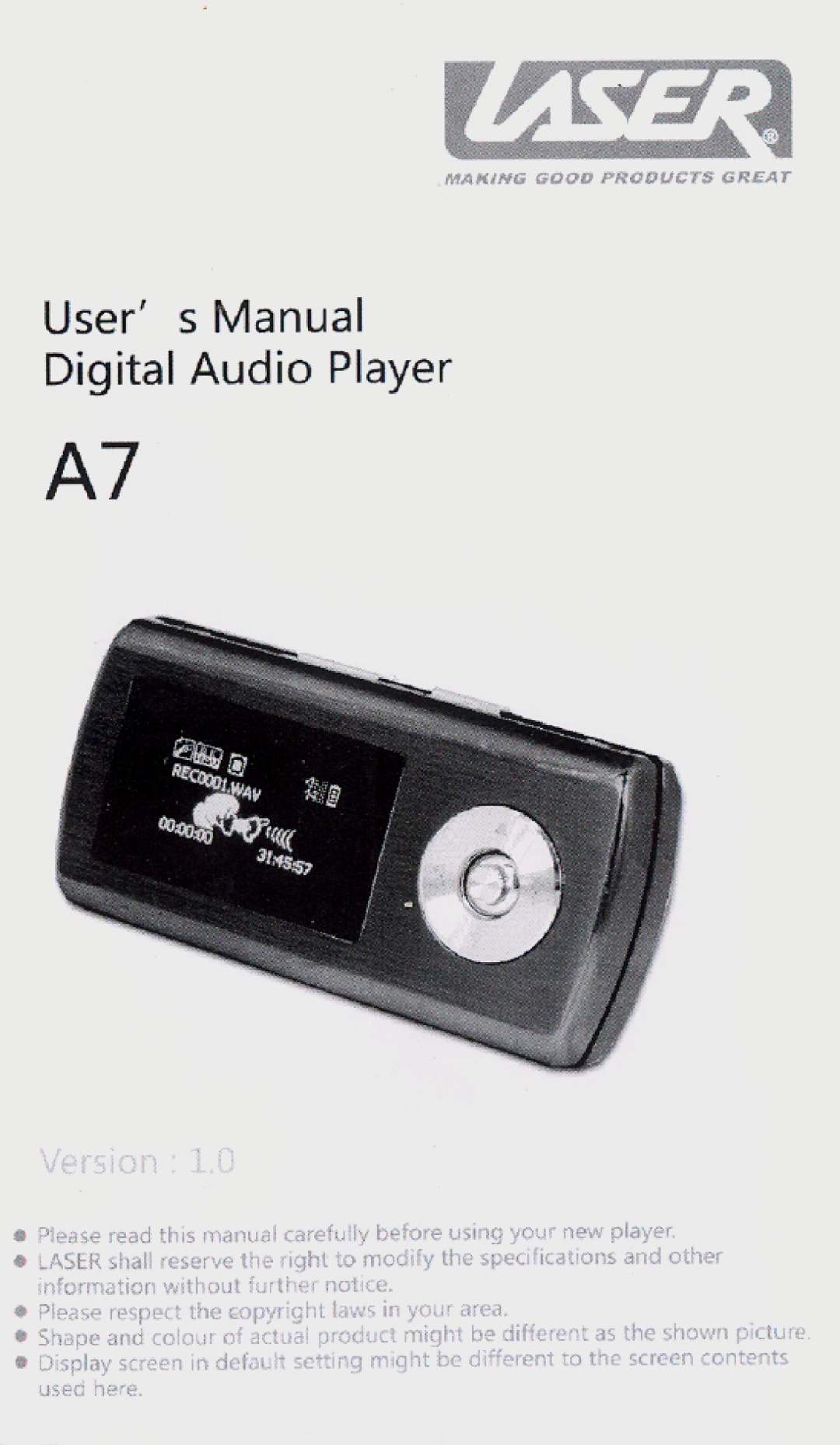 Laser MP3-A7 manual 