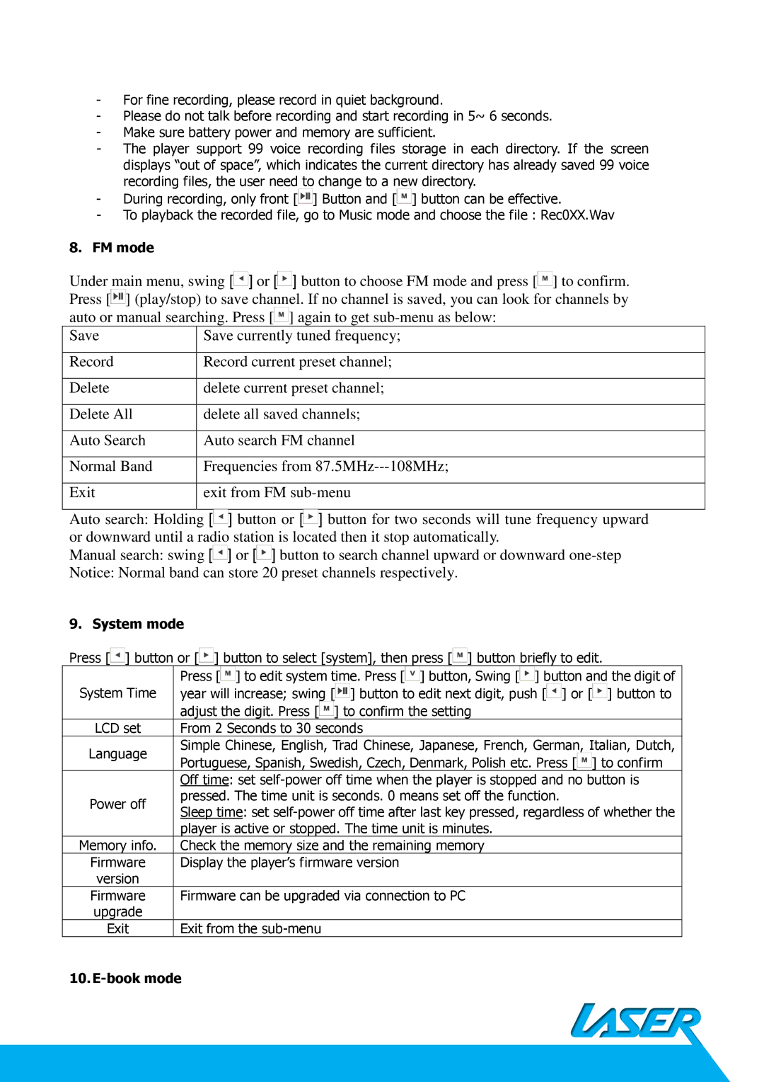 Laser MP3-C40 important safety instructions Adjust the digit. Press to confirm the setting 