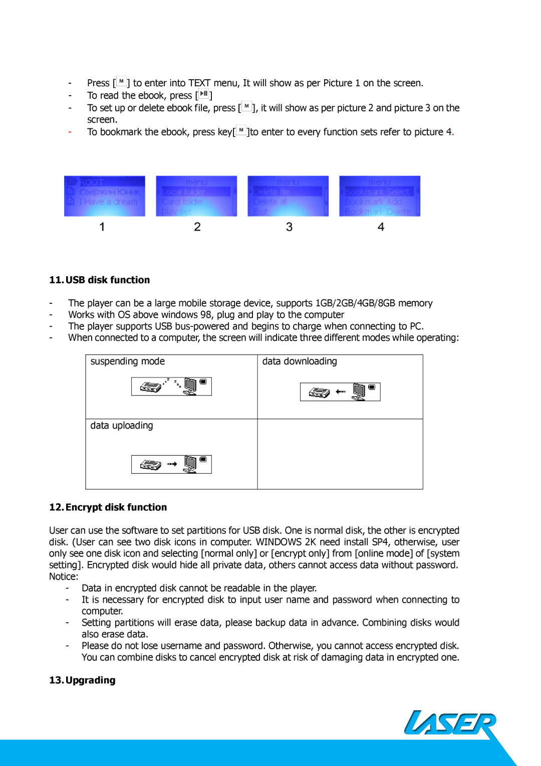 Laser MP3-C40 important safety instructions Upgrading 