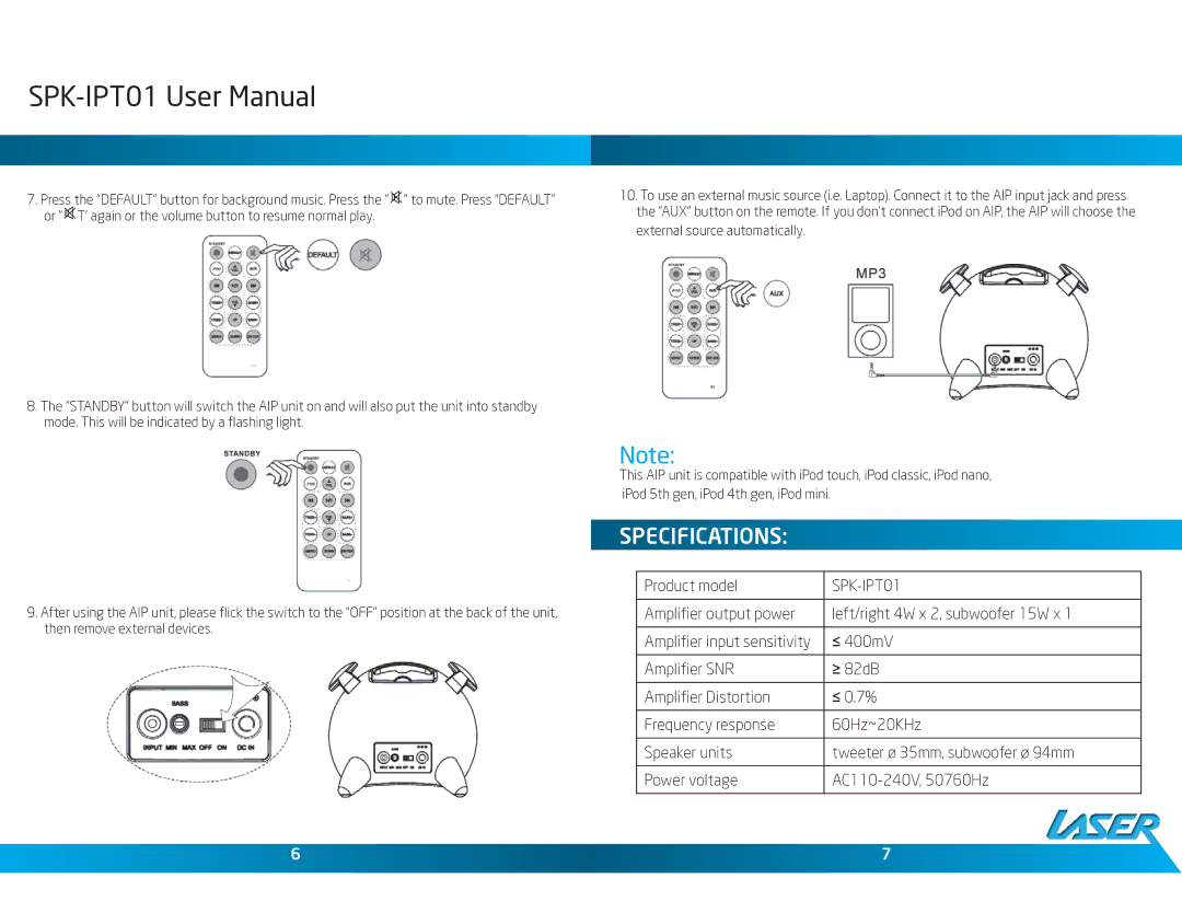 Laser SPK-IPT01 user manual Specifications 