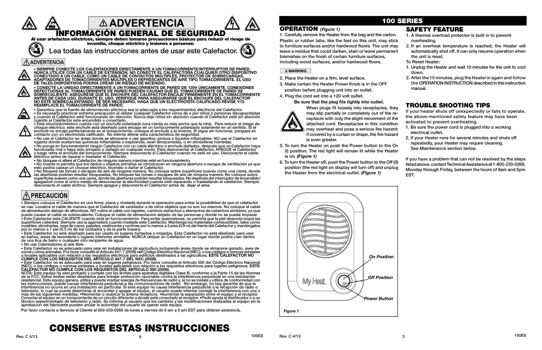 Lasko 100 manual Advertencia, Cumple CON LOS Requisitos DEL Articulo 547-7 DEL NEC 