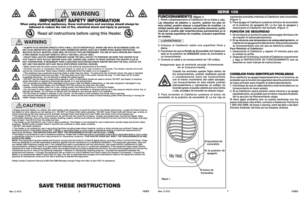 Lasko 100 Save These Instructions, Important Safety Information, Read all instructions before using this Heater, Serie 