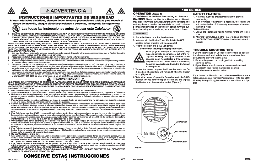 Lasko 103 Conserve Estas Instrucciones, Lea todas las instrucciones antes de usar este Calefactor, Series, Safety Feature 