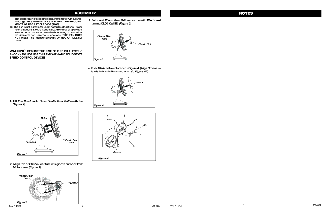 Lasko 2084537 warranty Assembly, Not Meet the Requirements of NEC Article 500 