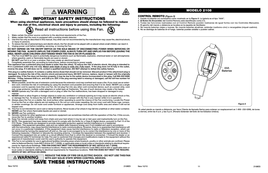 Lasko 2108 manual Read all instructions before using this Fan, Control Remoto Figura 