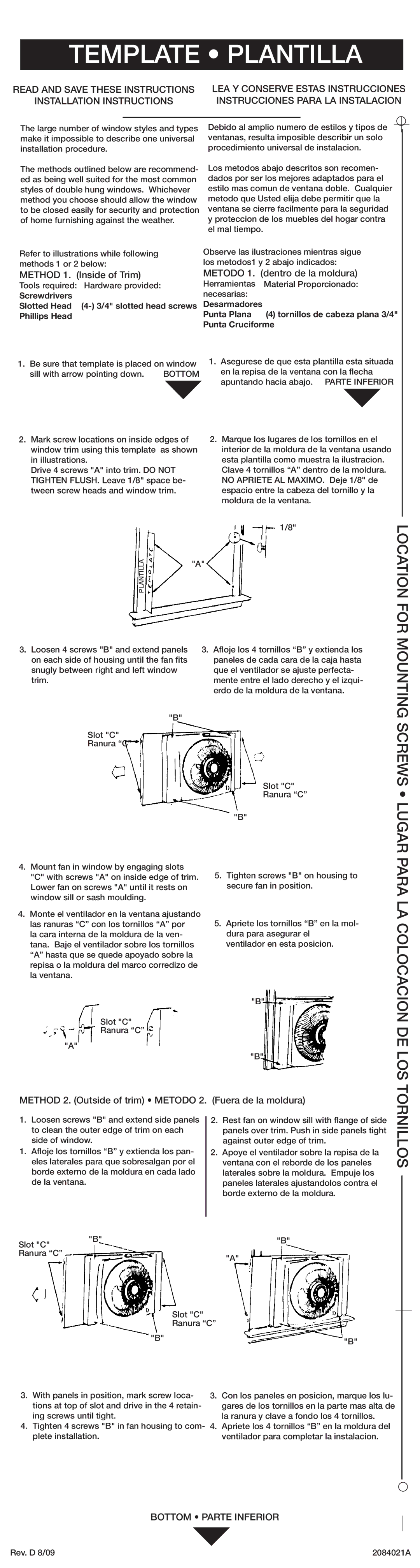 Lasko 2155A installation instructions Method 1. Inside of Trim Metodo 1. dentro de la moldura 