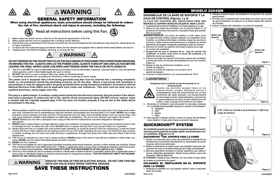 Lasko 2264QM manual General Safety Information, Read all instructions before using this Fan 