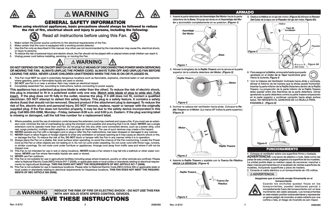 Lasko 2501 manual Save These Instructions, Read all instructions before using this Fan, Model, Armado, Funcionamiento 