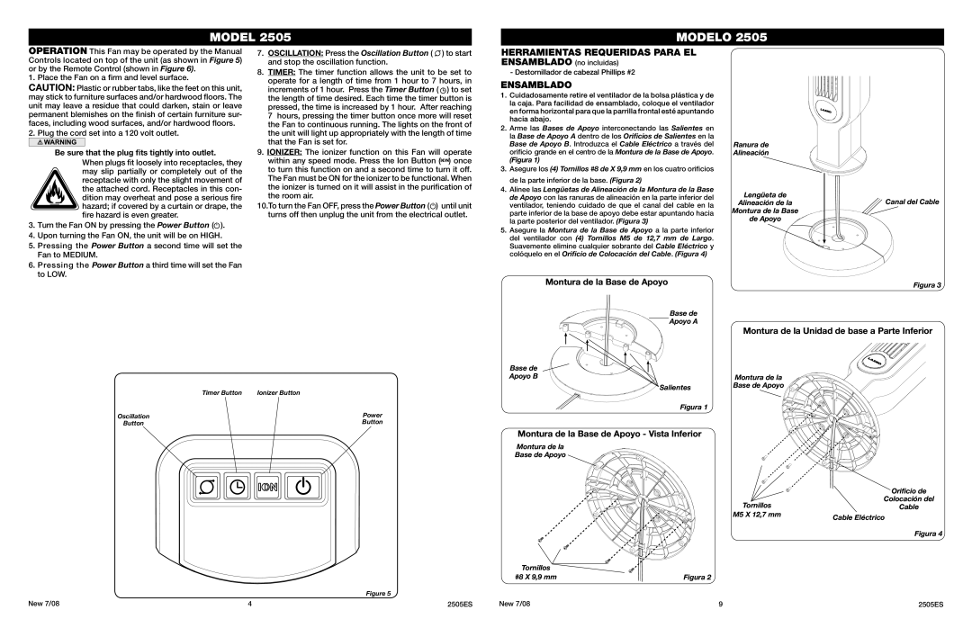 Lasko 2505 manual Herramientas Requeridas Para EL, Ensamblado, Montura de la Base de Apoyo 