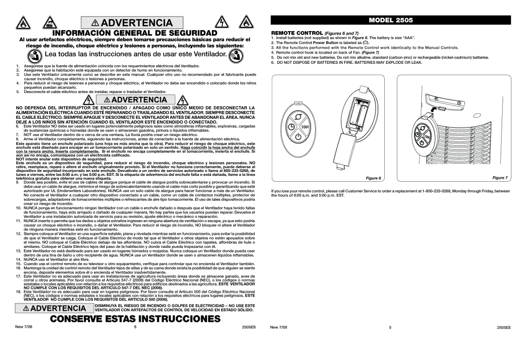 Lasko 2505 manual Conserve Estas Instrucciones, Información General DE Seguridad 