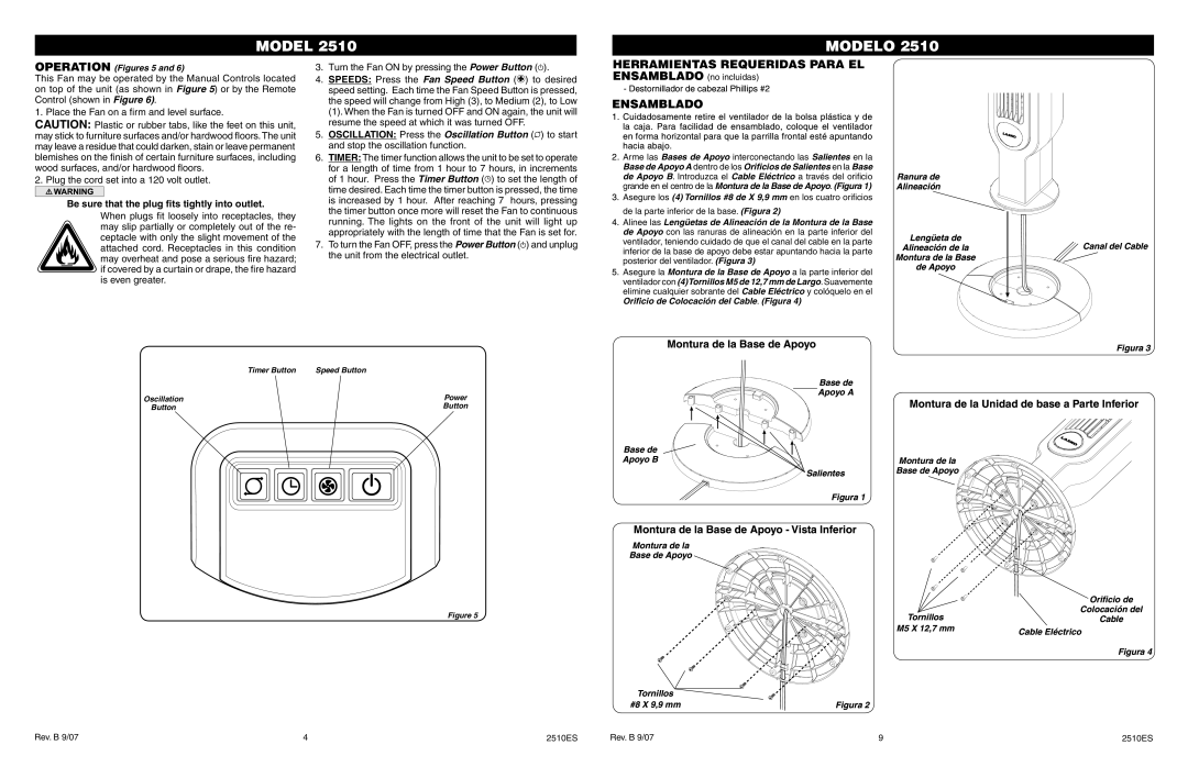 Lasko 2510 manual Herramientas Requeridas Para EL, Ensamblado, Montura de la Base de Apoyo 