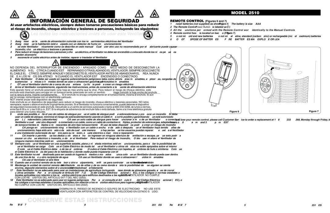 Lasko 2510 manual Conserve Estas Instrucciones, Información General DE Seguridad 