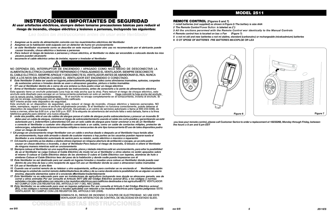 Lasko 2511 manual Conserve Estas Instrucciones, Instrucciones Importantes DE Seguridad 