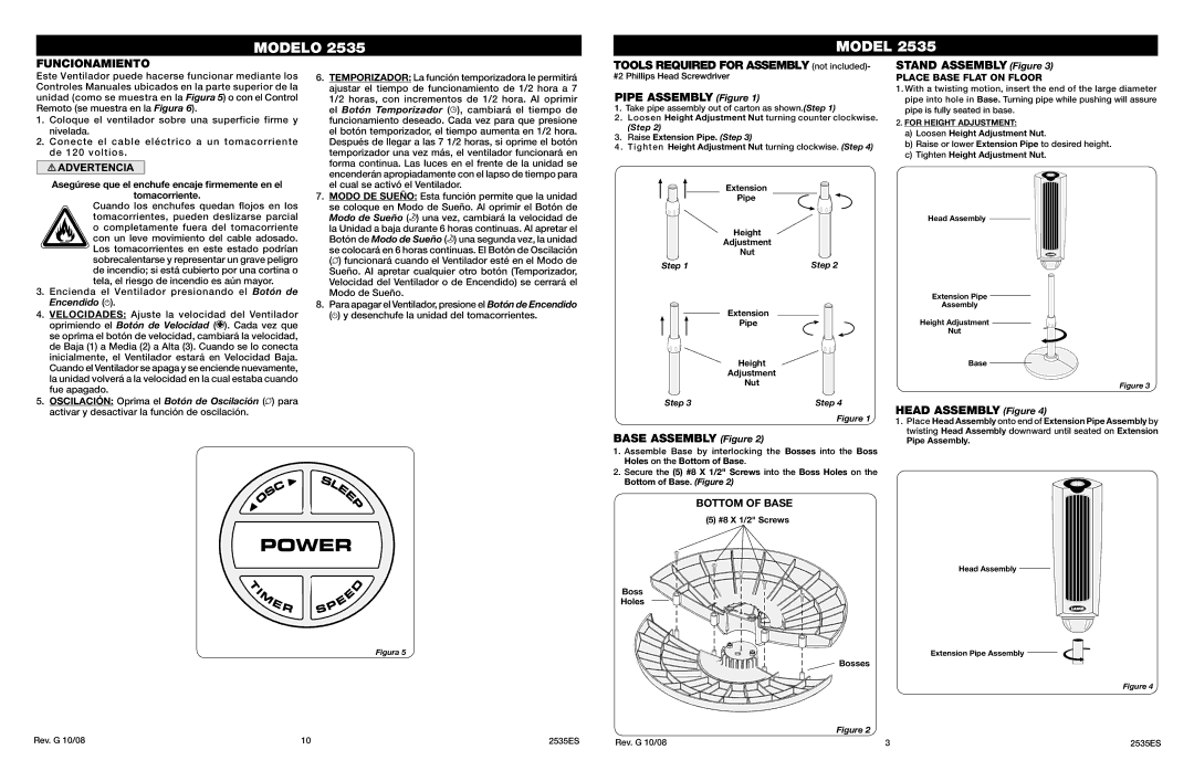 Lasko 2535 manual Funcionamiento 