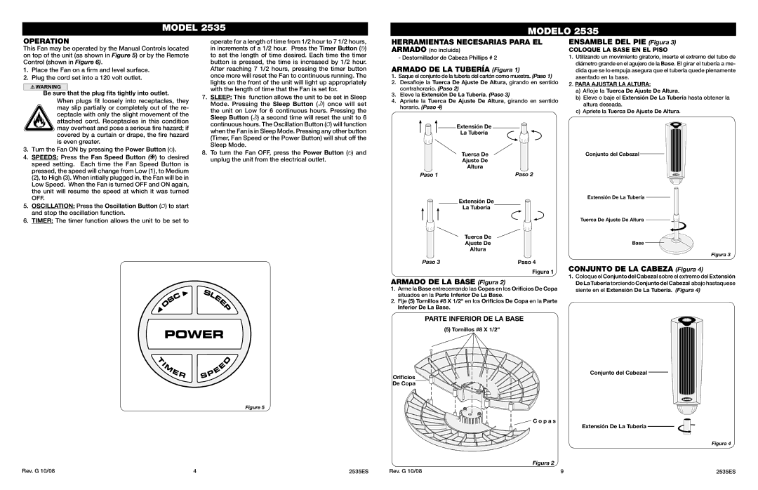 Lasko 2535 manual Operation, Herramientas Necesarias Para EL 