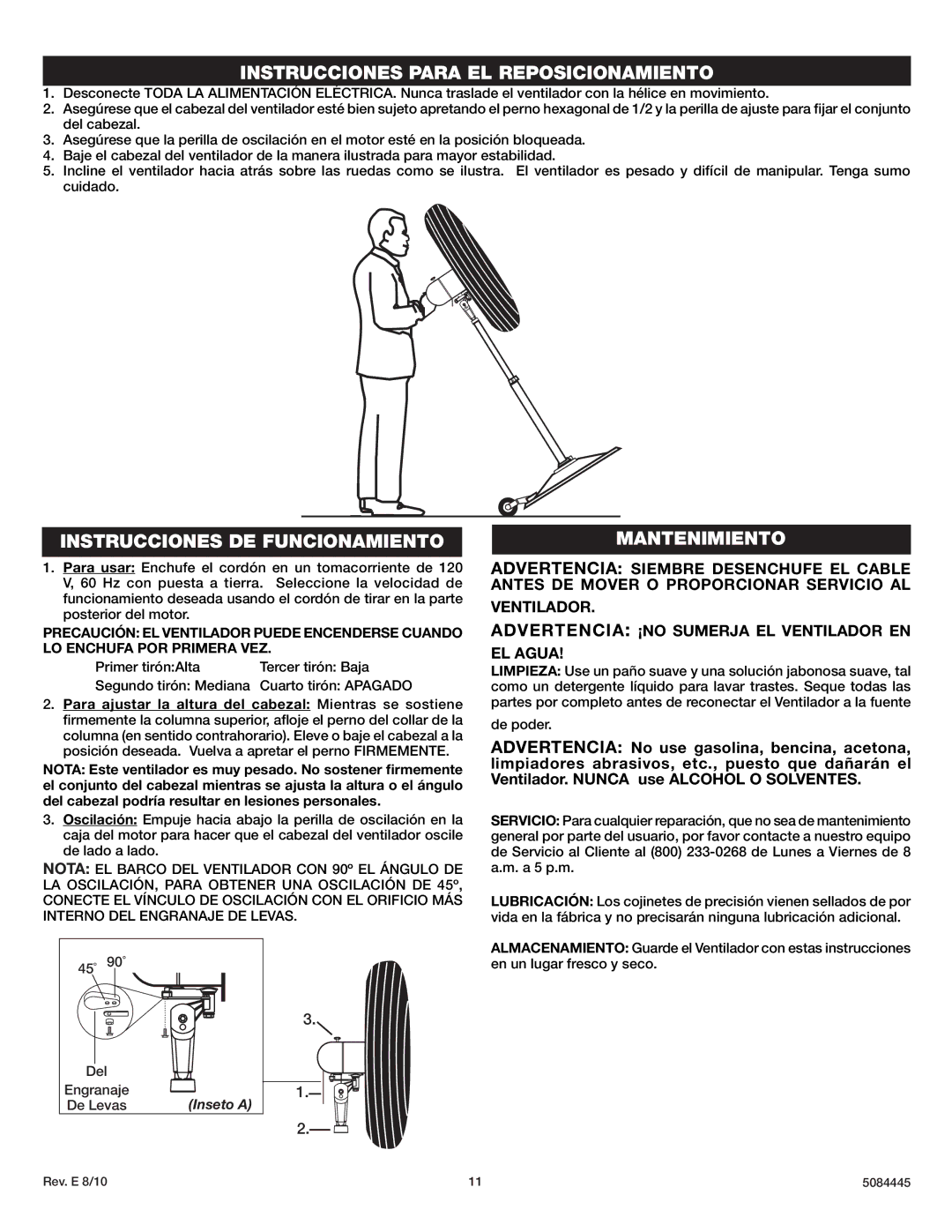 Lasko 3138 instruction sheet Instrucciones DE Funcionamiento, Mantenimiento 