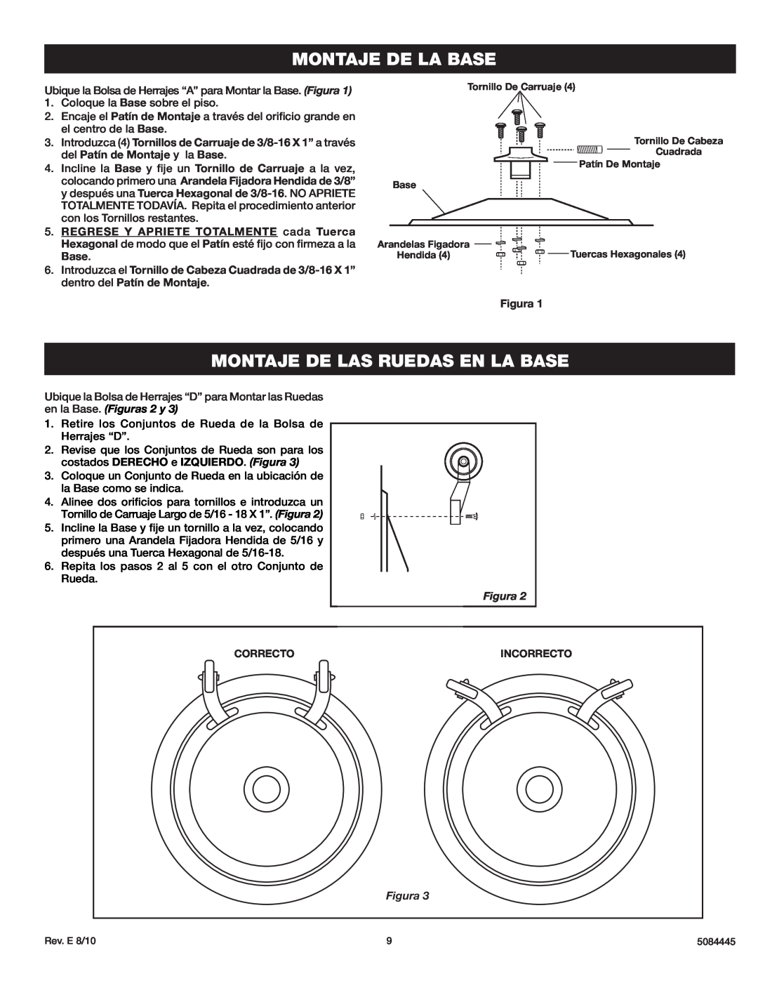 Lasko 3138 instruction sheet Montaje De La Base, Montaje De Las Ruedas En La Base, costados DERECHO e IZQUIERDO. Figura 