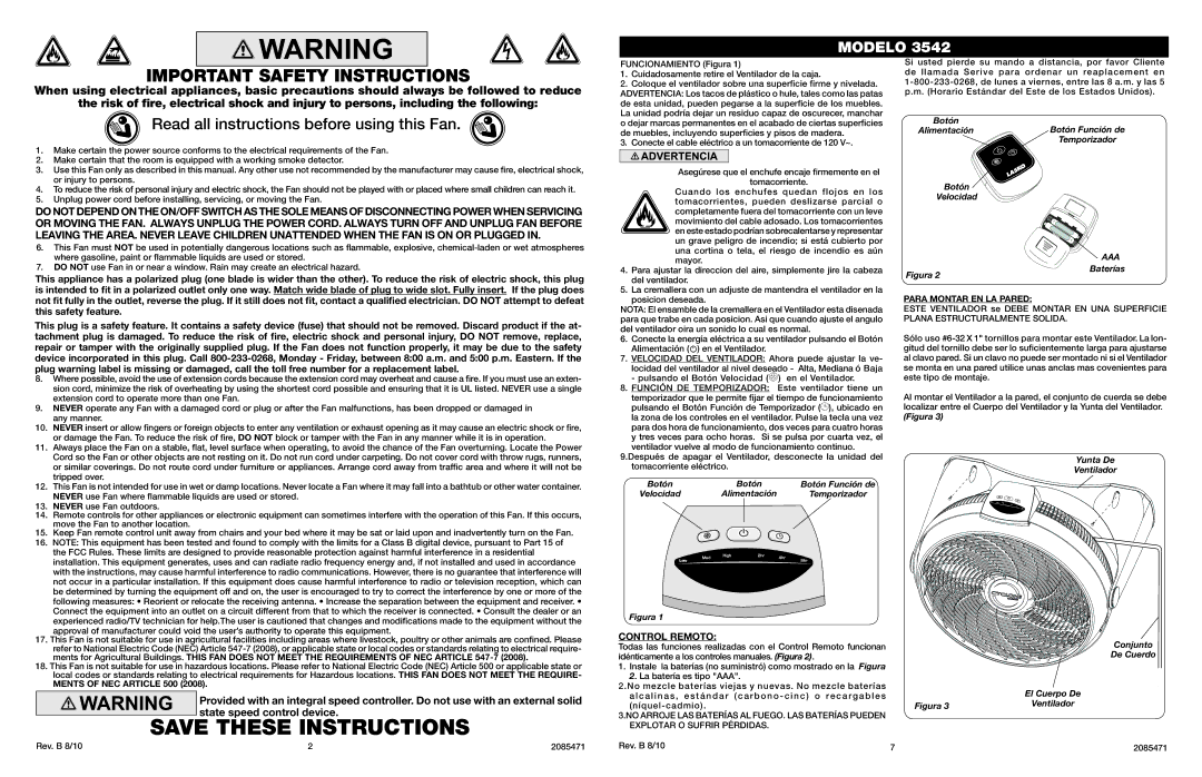 Lasko 3542 manual Control Remoto 