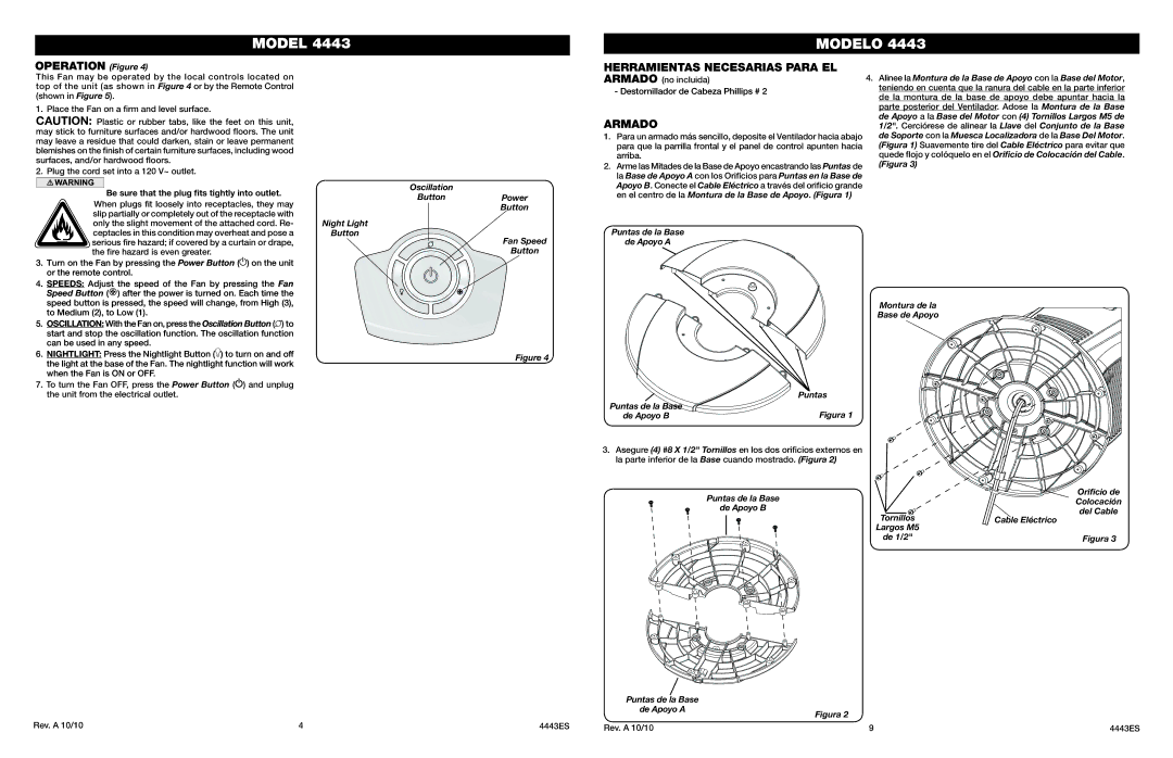 Lasko 4443 manual Operation Figure, Herramientas Necesarias Para EL, Armado 