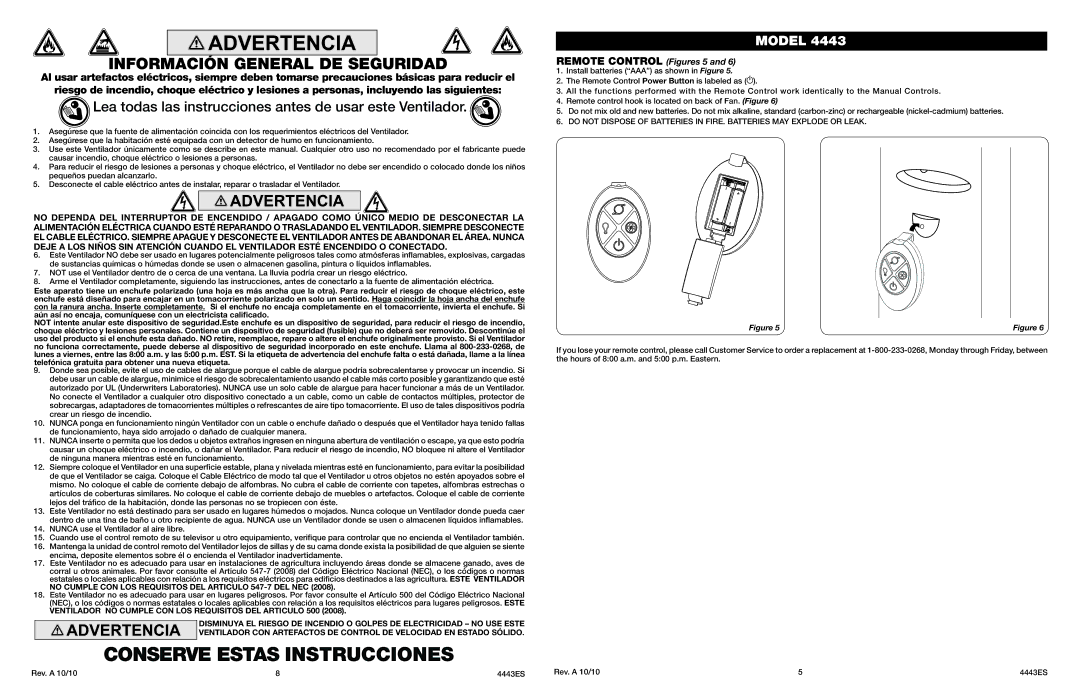 Lasko 4443 manual Conserve Estas Instrucciones, Información General DE Seguridad 