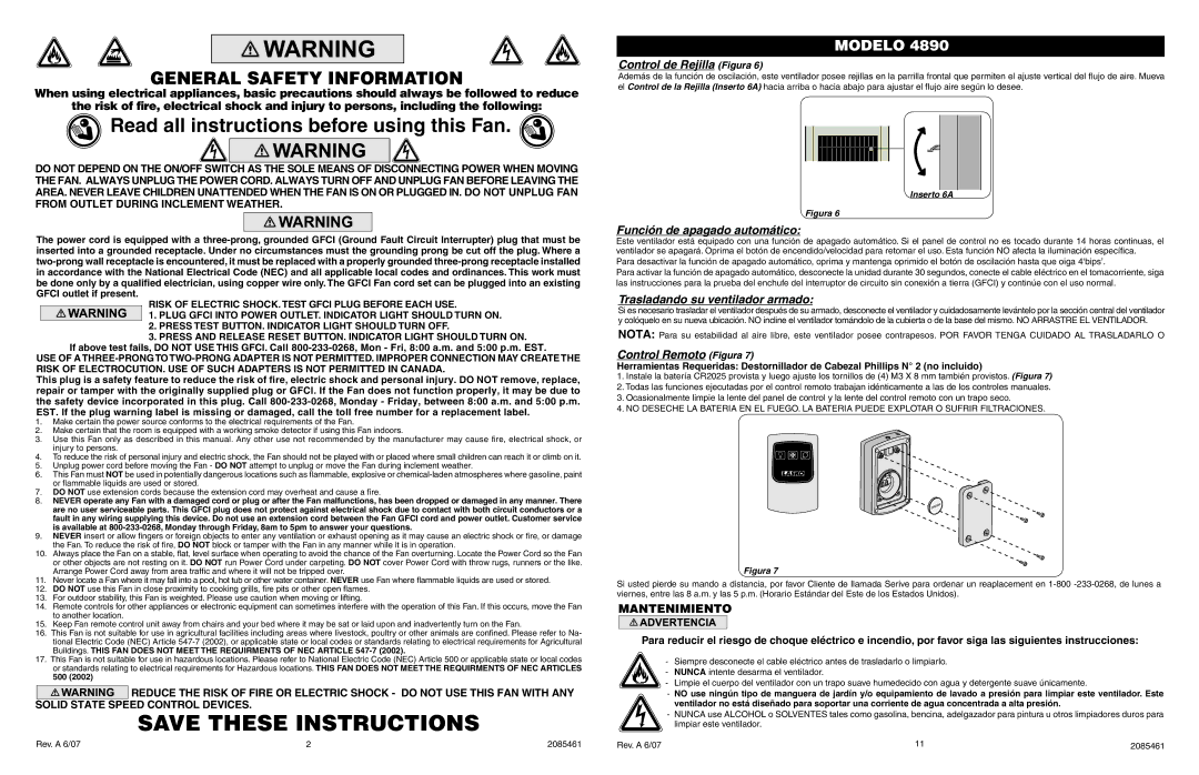 Lasko 4890 manual Control de Rejilla Figura, Función de apagado automático, Trasladando su ventilador armado, Mantenimiento 