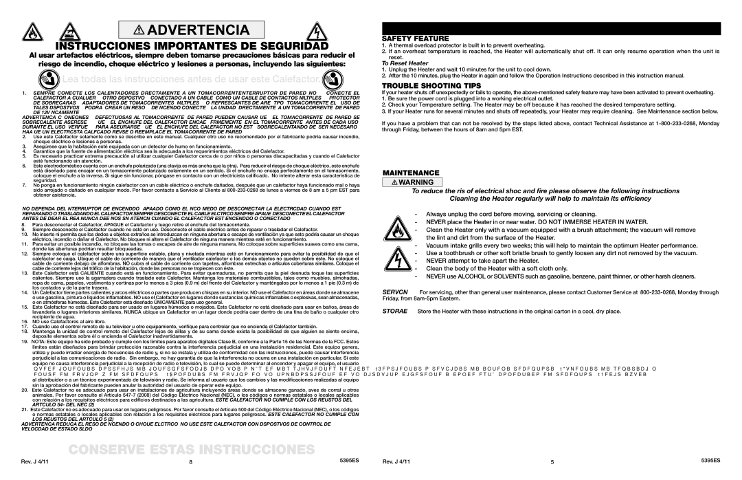 Lasko 5395 manual Conserve Estas Instrucciones, Instrucciones Importantes DE Seguridad 