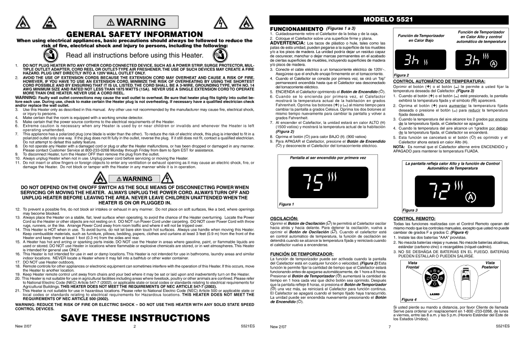 Lasko 5521 manual Control Automático DE Temperatura, Oscilación, Función DE Temporizador, Control Remoto 