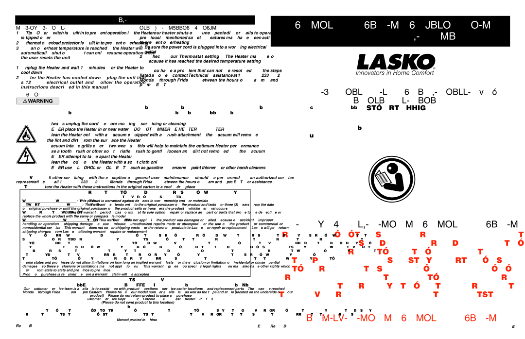 Lasko 5564 manual Instrucciones Importantes, Manual DE USO, Safety Feature, Trouble Shooting Tips, Maintenance 