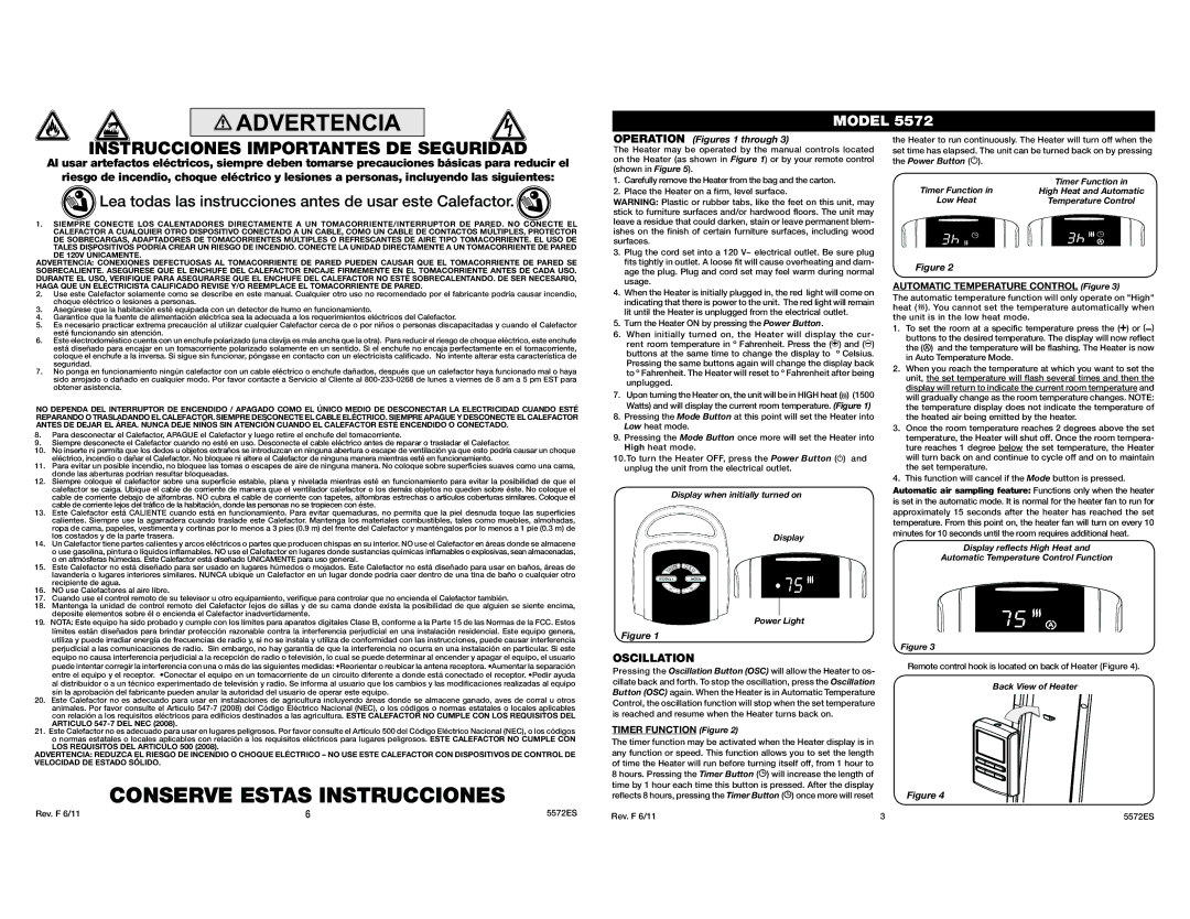 Lasko 5572 manual Oscillation, Donde las aberturas podrían resultar bloqueadas, Los costados y de la parte trasera 