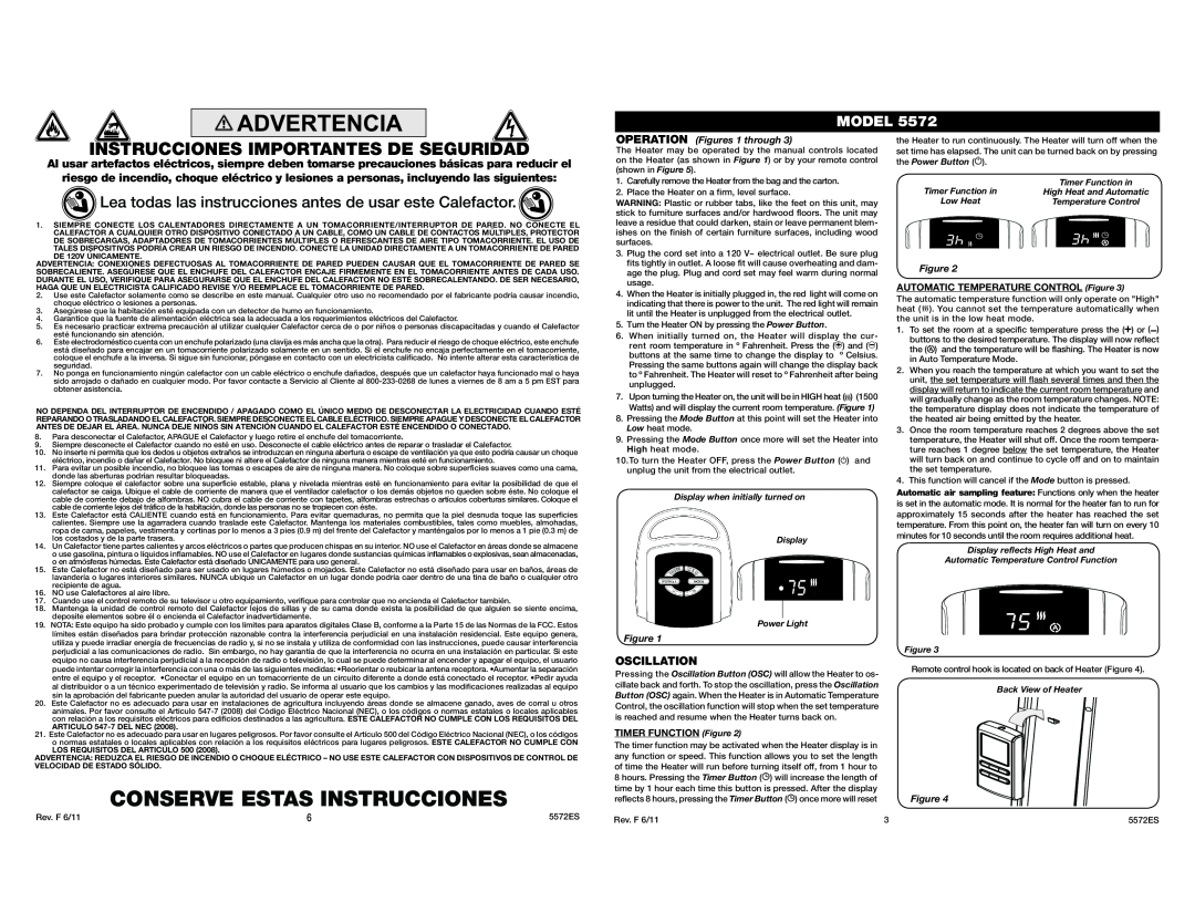 Lasko 5572 manual Conserve Estas Instrucciones, Instrucciones Importantes De Seguridad, Model 
