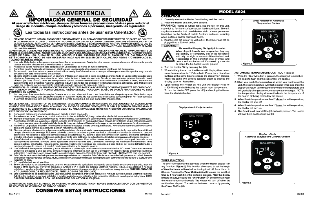 Lasko 5624 manual Operation, Timer Function 