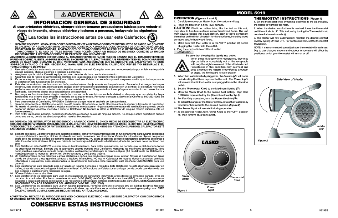 Lasko 5919 manual Conserve Estas Instrucciones, Información General De Seguridad, Model 