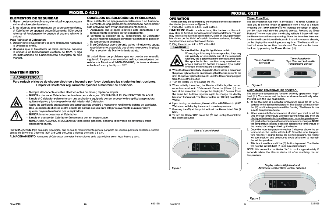 Lasko 6221 manual Elementos DE Seguridad, Consejos DE Solución DE Problemas, Operation, Mantenimiento 