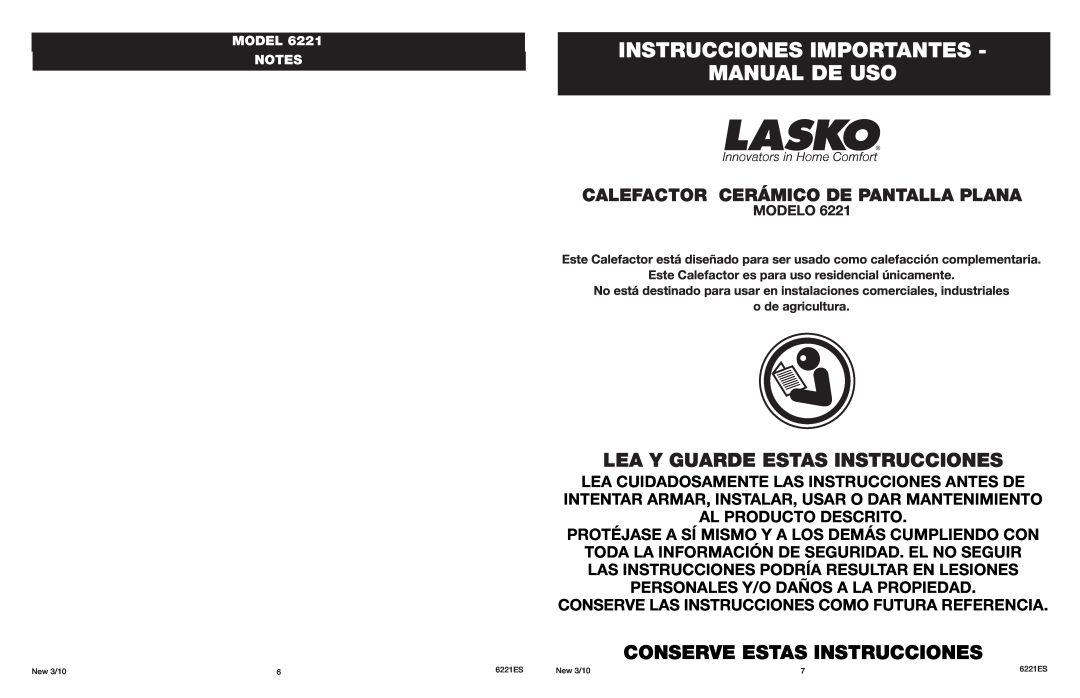 Lasko 6221 manual Instrucciones Importantes Manual De Uso, Lea Y Guarde Estas Instrucciones, Conserve Estas Instrucciones 