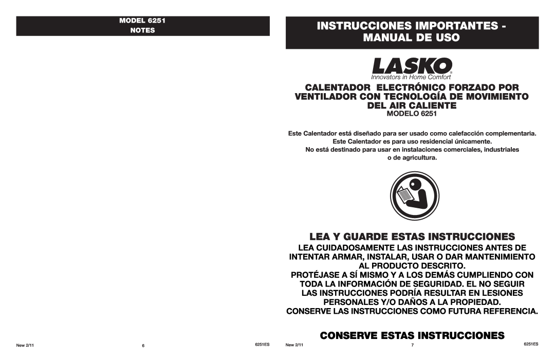 Lasko O 6251 Instrucciones Importantes Manual De Uso, Lea Y Guarde Estas Instrucciones, Conserve Estas Instrucciones 