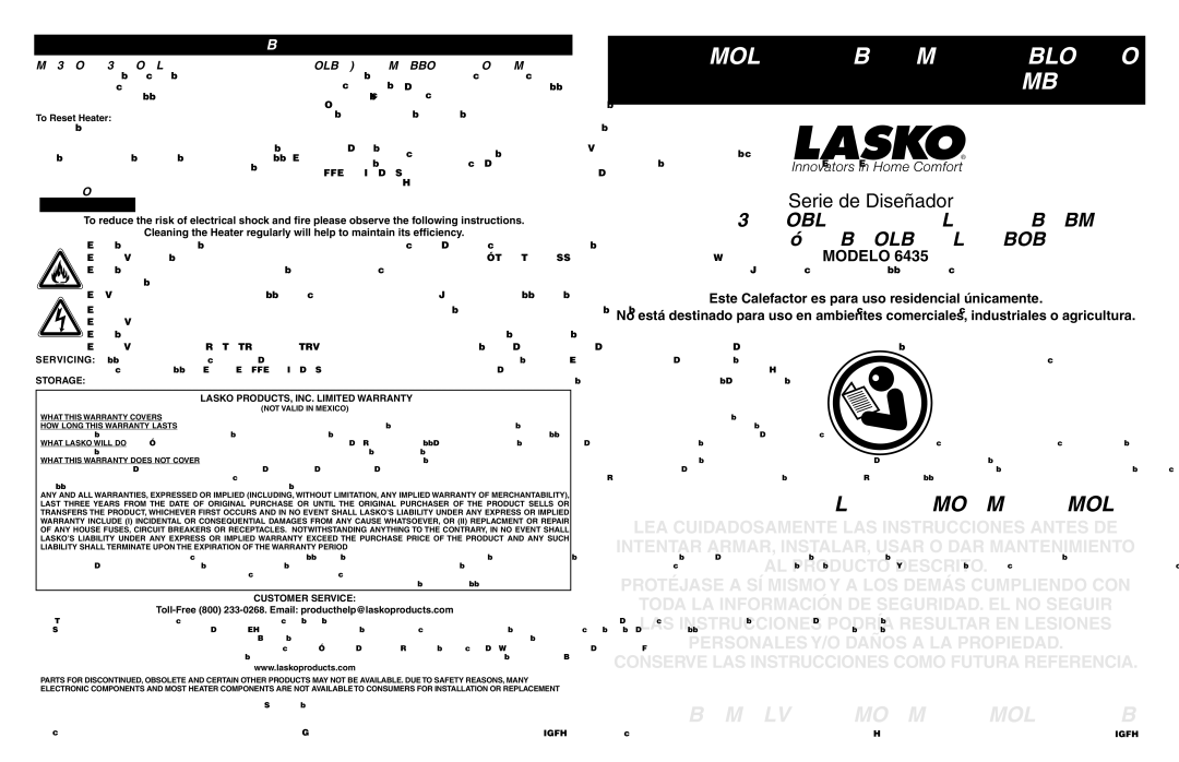 Lasko 6435 manual Instrucciones Importantes, Manual DE USO, Safety Feature, Maintenance Trouble Shooting Tips 